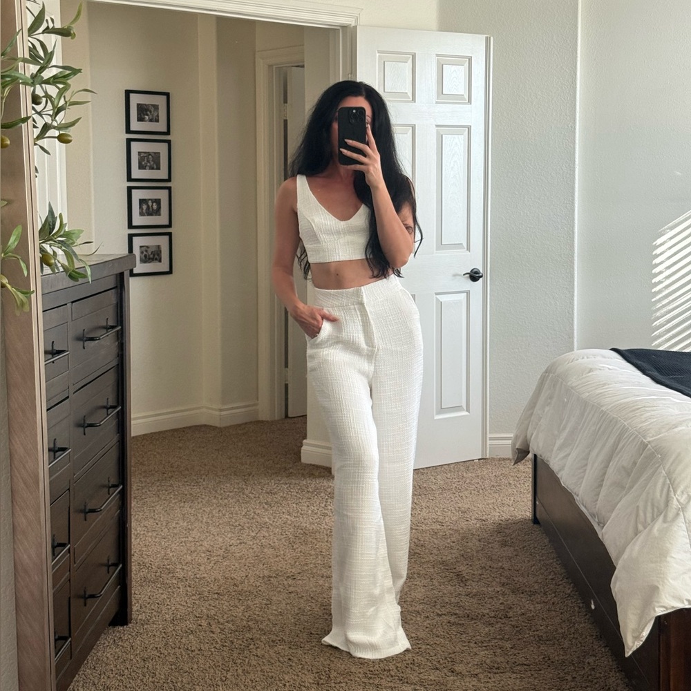 Showpo | White Two Piece Crop Wide Leg Set